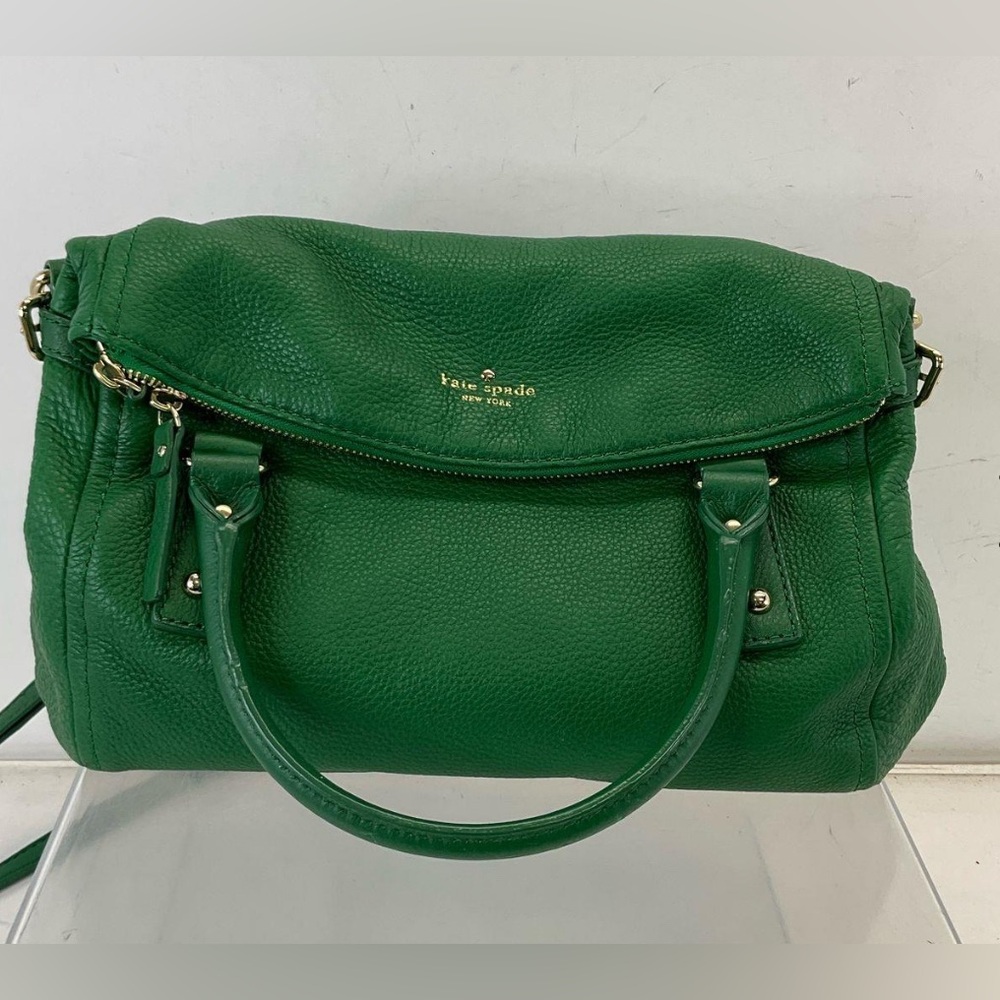 Kate Spade New York Green Pebbled Leather Satchel Crossbody Bag - Picture 2 of 16